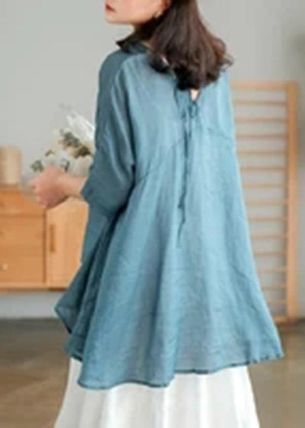 Women Orange Ramie Lace-up Pure Color Irregular Casual T-shirt - SooLinen