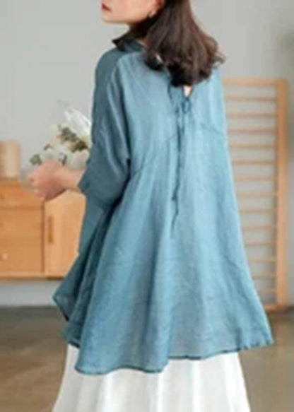 Women Orange Ramie Lace-up Pure Color Irregular Casual T-shirt - SooLinen