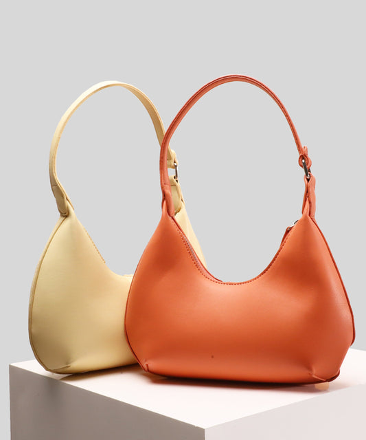 Women Orange Solid Durable Faux Leather Hobo Bag