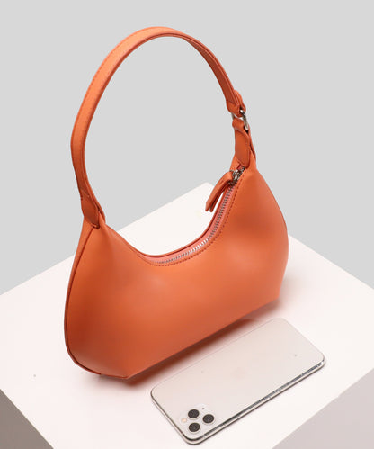 Women Orange Solid Durable Faux Leather Hobo Bag