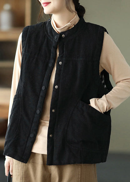 Damen Orange Stehkragen Knopftaschen Winter Ärmellose Weste