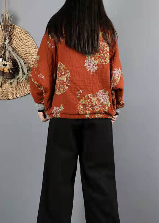 Orangefarbene Winteroberbekleidung mit V-Ausschnitt und feiner Baumwollfüllung für Damen