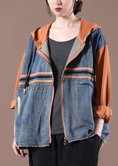 Women Orange Work Outfits Patchwork Spring Coats - SooLinen