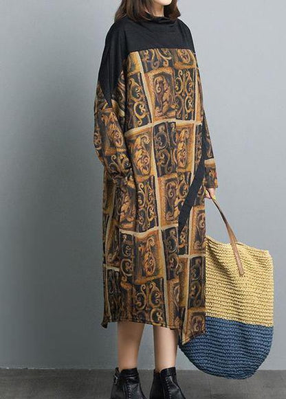 Women Patchwork Spring Dresses Fabrics Retro Loose Dress - SooLinen