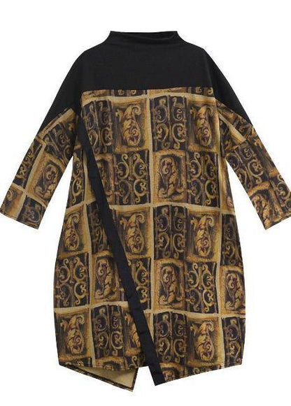 Women Patchwork Spring Dresses Fabrics Retro Loose Dress - SooLinen