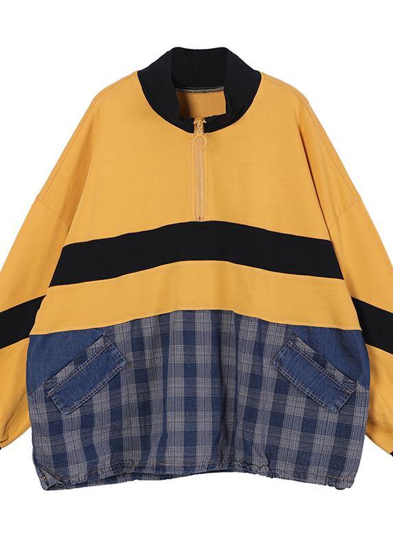 Women Patchwork Spring Italian Blouses Yellow Tops - SooLinen