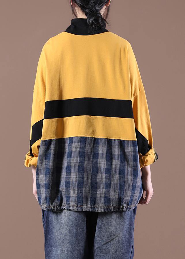 Women Patchwork Spring Italian Blouses Yellow Tops - SooLinen