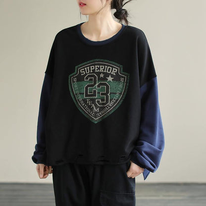 Women Patchwork cotton SpringTunics for women Fabrics Black alphabet Prints top - SooLinen