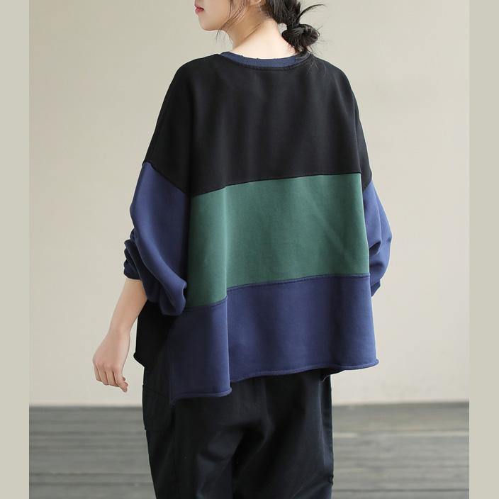 Women Patchwork cotton SpringTunics for women Fabrics Black alphabet Prints top - SooLinen