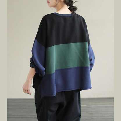 Women Patchwork cotton SpringTunics for women Fabrics Black alphabet Prints top - SooLinen