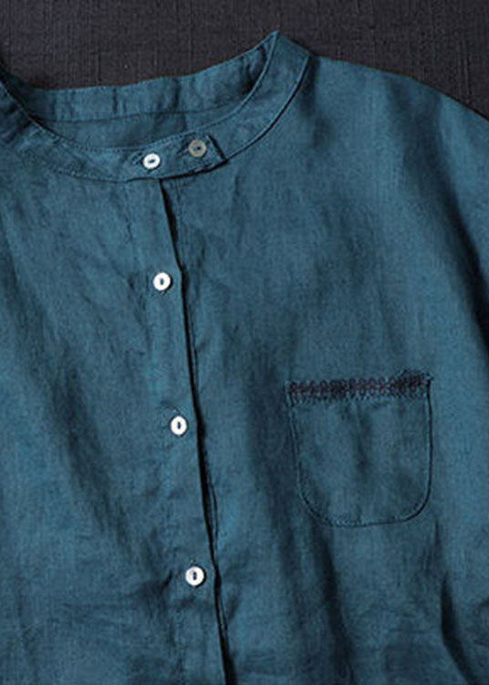 Frauen Pfau blau Embroideried Patchwork Tops Halbe Hülse