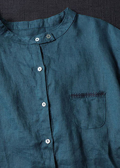 Frauen Pfau blau Embroideried Patchwork Tops Halbe Hülse