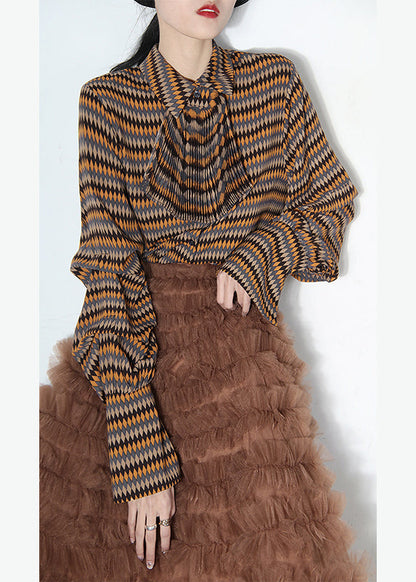 Frauen Peter Pan Kragen Plaid Button Seide Shirts Frühling