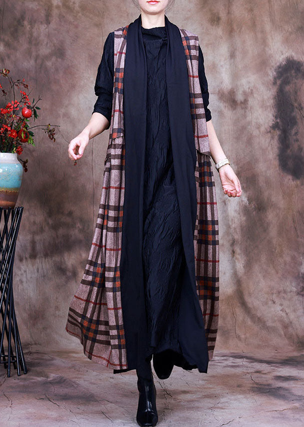 Damen PeterPan Kragen Plaid asymmetrisches Design Herbst Ärmellose Strickweste
