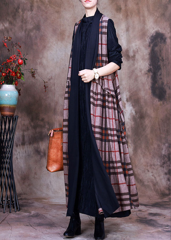 Damen PeterPan Kragen Plaid asymmetrisches Design Herbst Ärmellose Strickweste