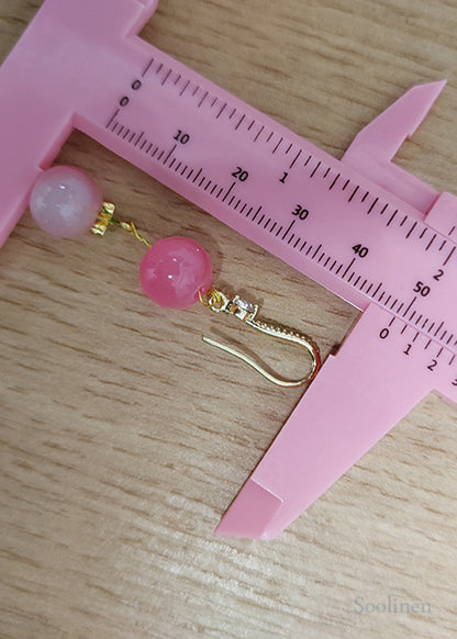 Women Pink Acrylic Ball Zircon Drop Earrings