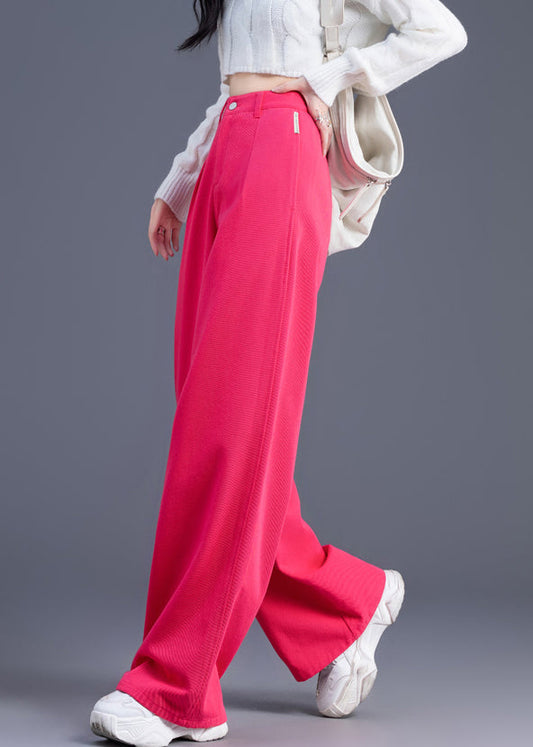 Women Pink High Waist Cotton Straight Pants Spring