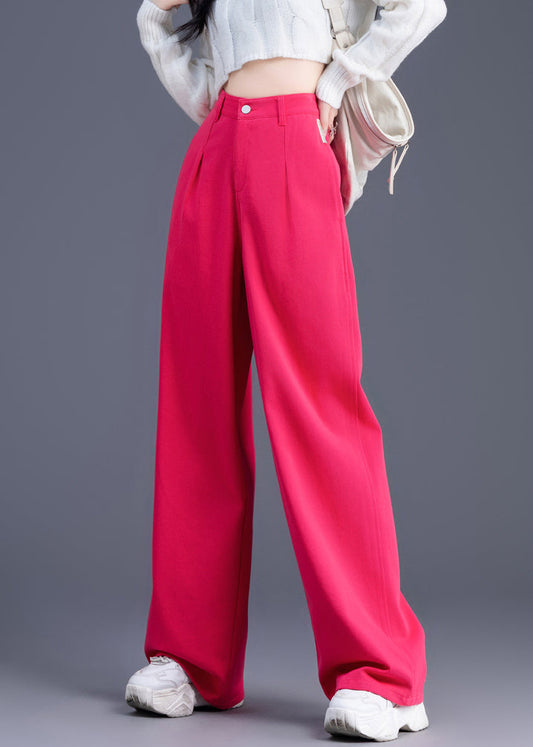 Women Pink High Waist Cotton Straight Pants Spring