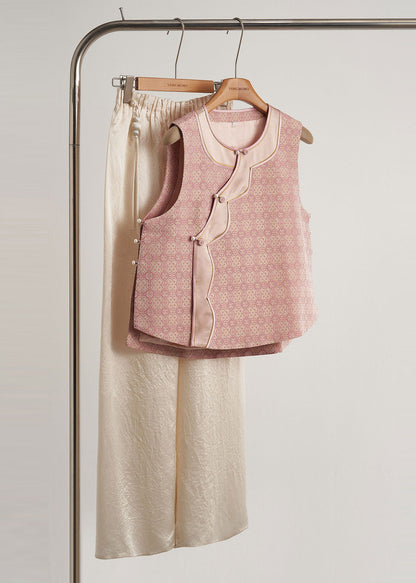 Chalecos orientales de seda con patchwork jacquard rosa para mujer, primavera