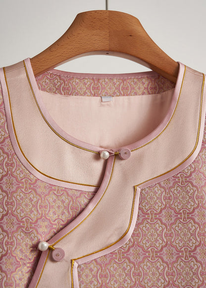 Chalecos orientales de seda con patchwork jacquard rosa para mujer, primavera