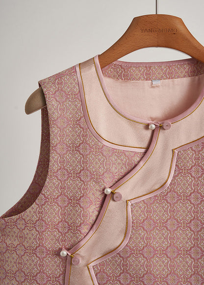 Chalecos orientales de seda con patchwork jacquard rosa para mujer, primavera