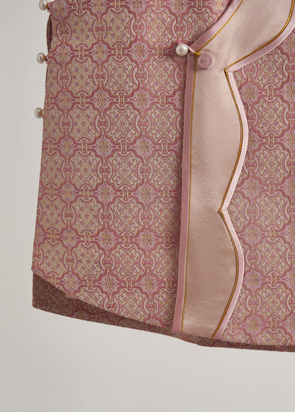 Chalecos orientales de seda con patchwork jacquard rosa para mujer, primavera