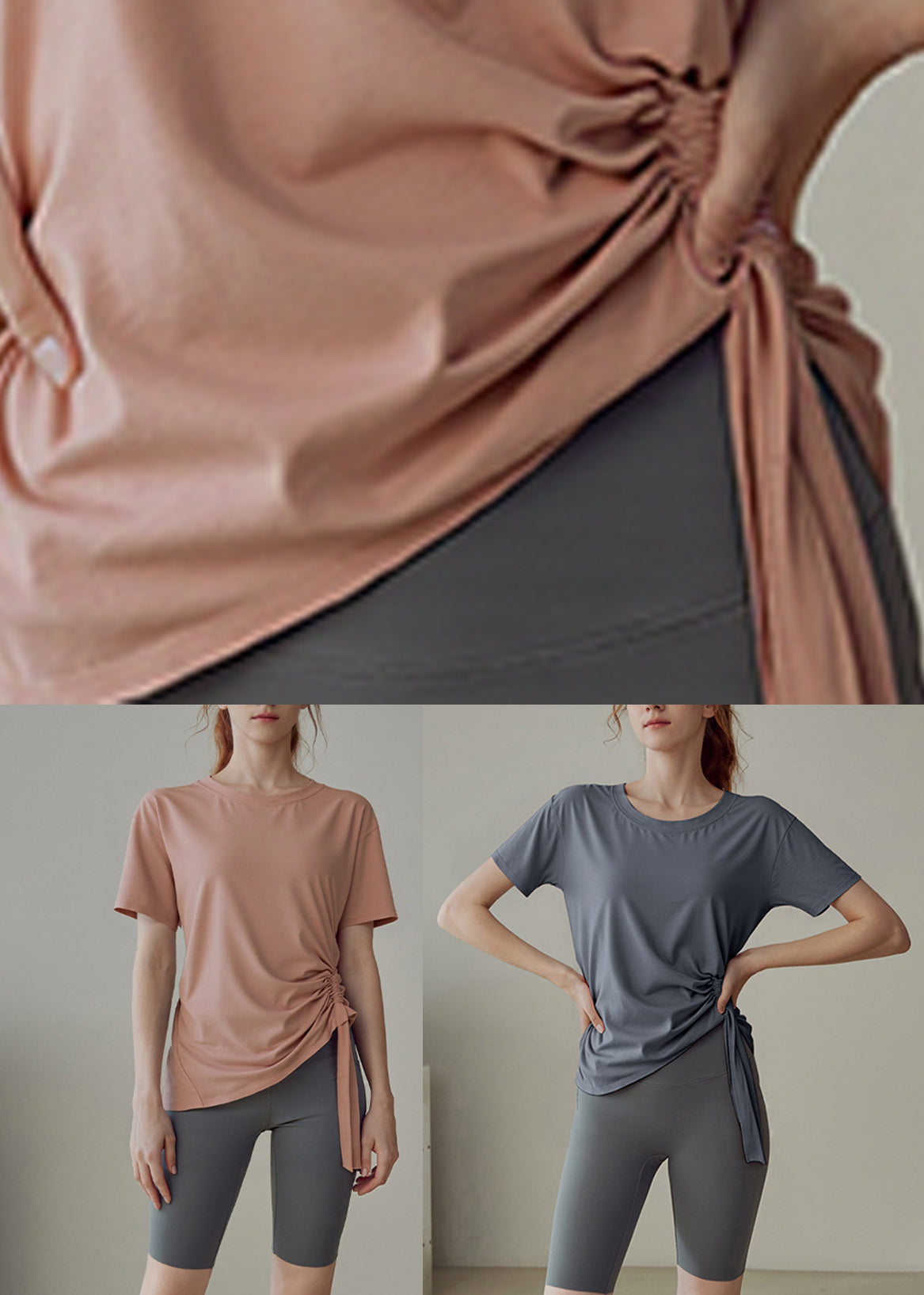 Women Pink O-Neck Short Sleeve Loose Yoga Tops