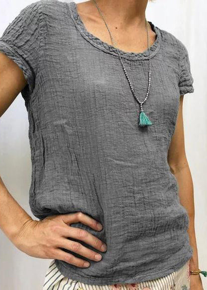 Frauen Rosa O-Ausschnitt Solide Baumwolle T Shirt Sommer