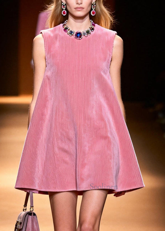 Women Pink Oversized Corduroy A Line Dress Sleeveless