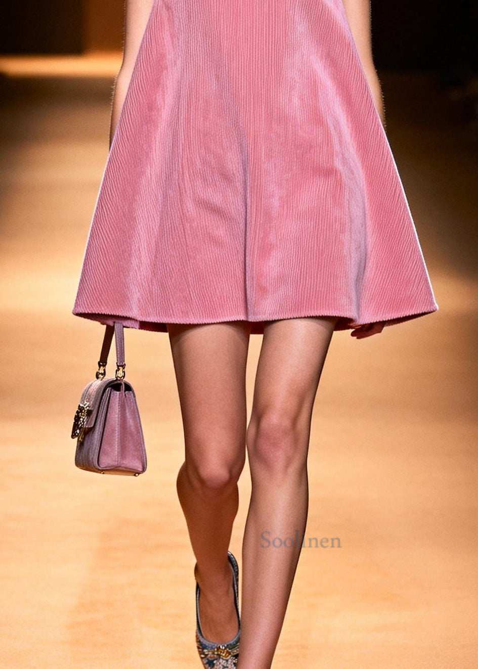 Women Pink Oversized Corduroy A Line Dress Sleeveless