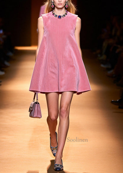 Women Pink Oversized Corduroy A Line Dress Sleeveless