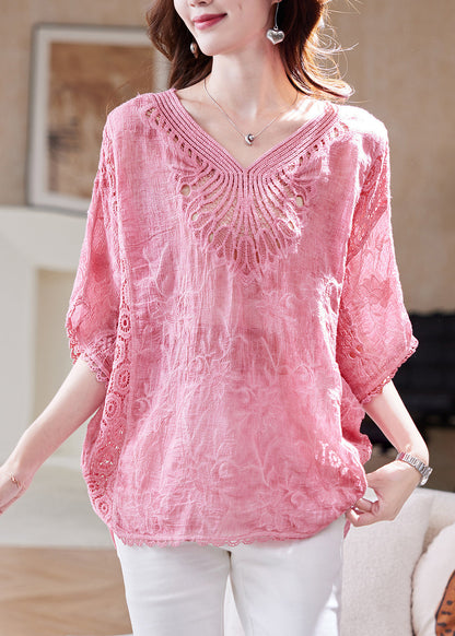 Women Pink Oversized Patchwork Lace Tank Tops Summer