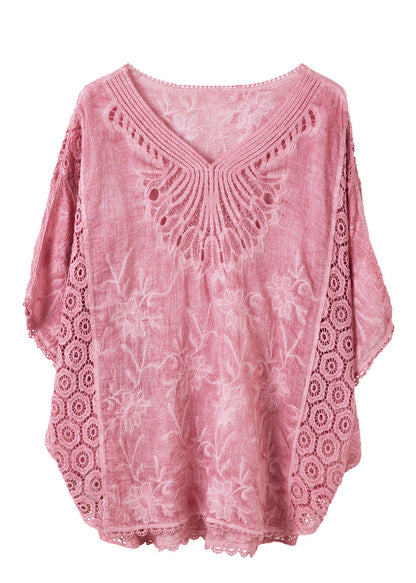 Women Pink Oversized Patchwork Lace Tank Tops Summer