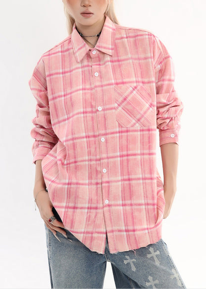 Damen Rosa Oversized Karohemd aus Baumwolle Frühling