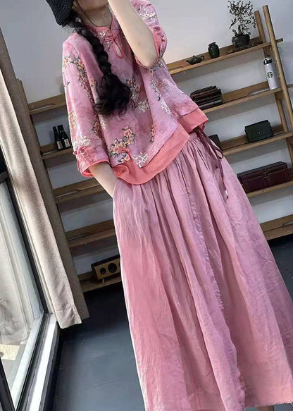 Frauen Rosa Print Patchwork Blusen Halbarm