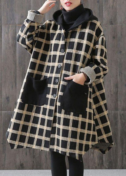 Frauen Plaid Taschen Taste Herbst Dicke Hoodies Outwear Lange ärmel