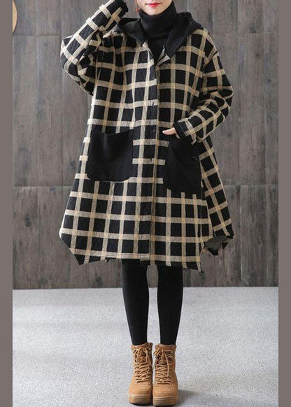 Frauen Plaid Taschen Taste Herbst Dicke Hoodies Outwear Lange ärmel