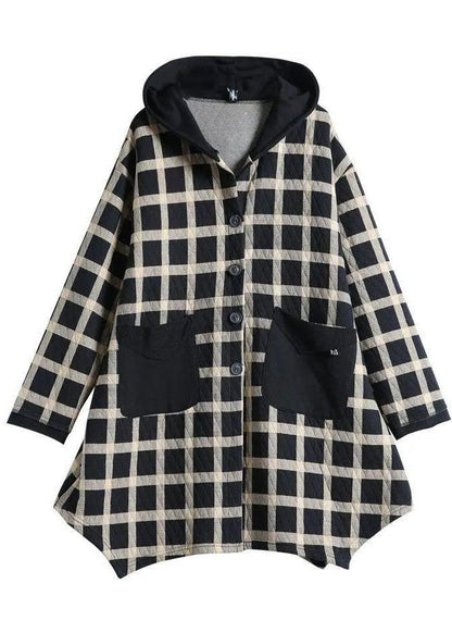Frauen Plaid Taschen Taste Herbst Dicke Hoodies Outwear Lange ärmel