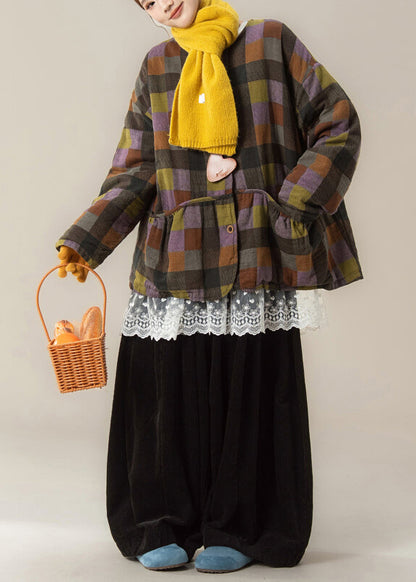 Conjunto de tres piezas de parka cálida a cuadros para mujer, top y pantalones anchos de invierno