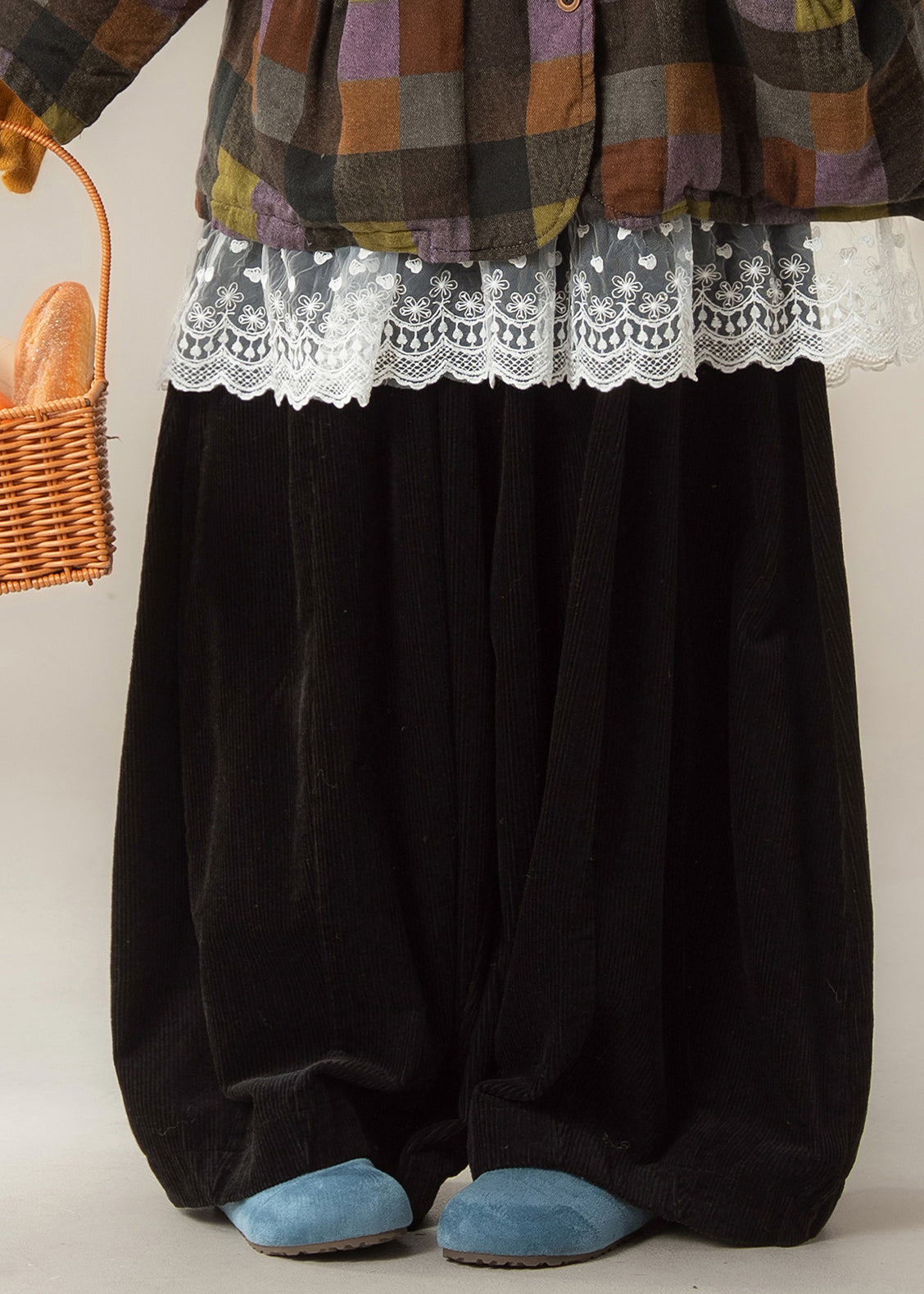 Conjunto de tres piezas de parka cálida a cuadros para mujer, top y pantalones anchos de invierno