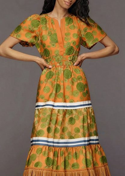 Women Print Tasseled Patchwork Cotton Holiday Dress Summer