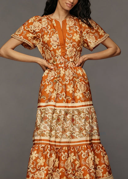 Women Print Tasseled Patchwork Cotton Long Dress Summer