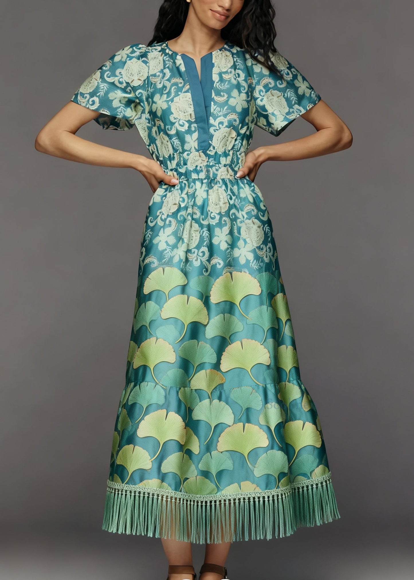 Women Print Tasseled Patchwork Cotton Maxi Dresses Summer