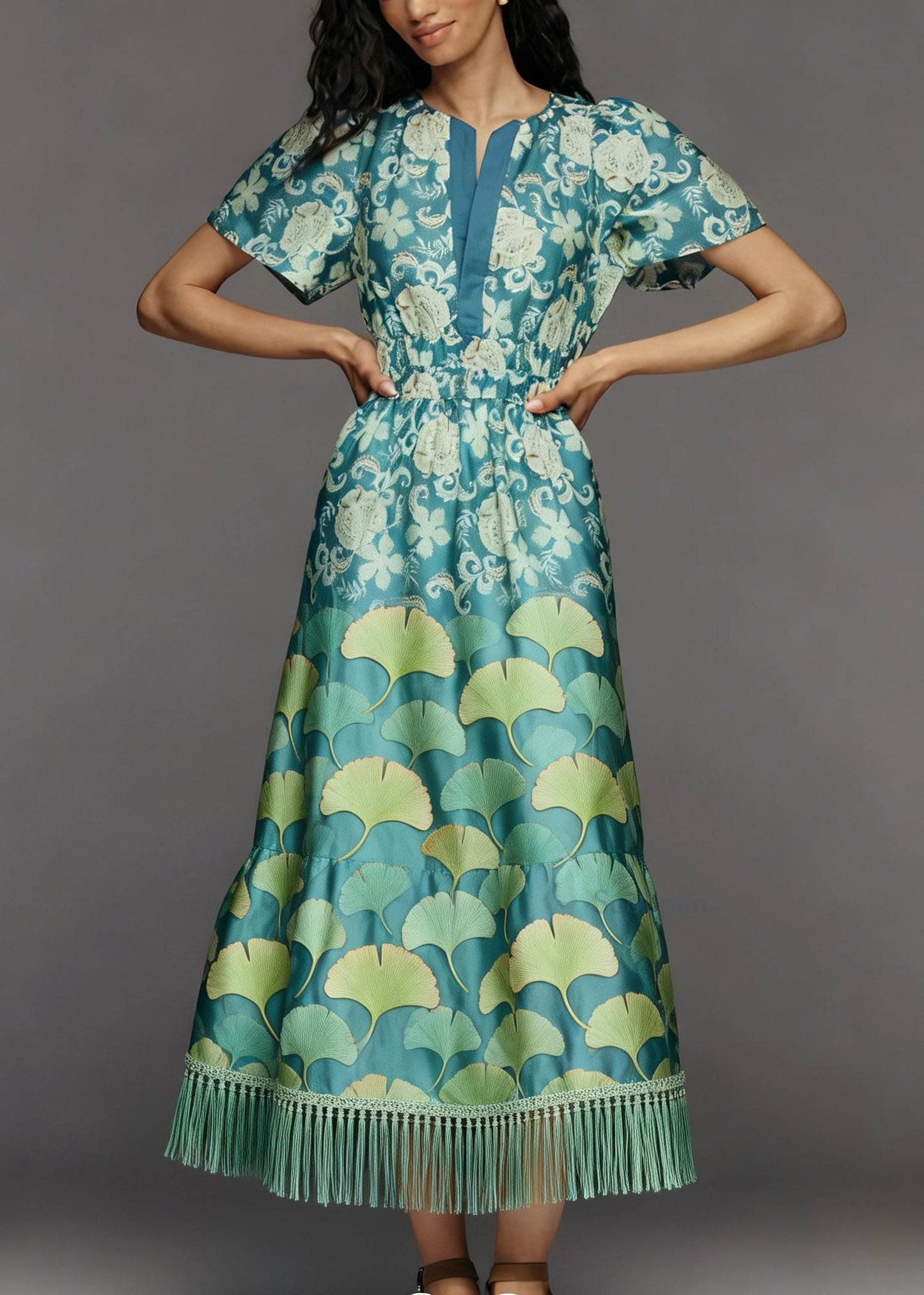 Women Print Tasseled Patchwork Cotton Maxi Dresses Summer