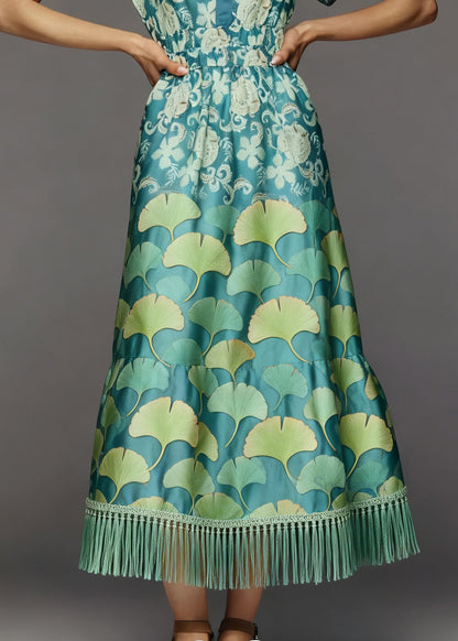 Women Print Tasseled Patchwork Cotton Maxi Dresses Summer
