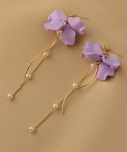 Women Purple Alloy Long Tassel Drop Earrings