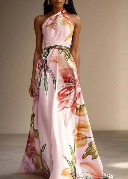 Women Purple Asymmetrical Design Print Cotton Maxi Dresses Summer