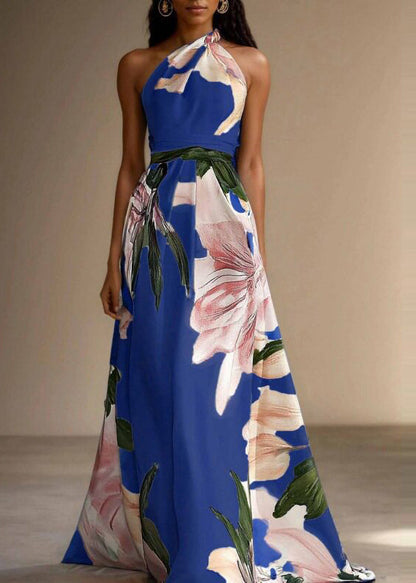 Women Purple Asymmetrical Design Print Cotton Maxi Dresses Summer