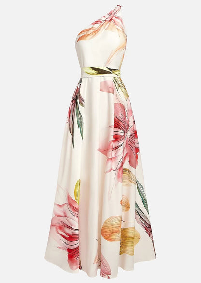 Women Purple Asymmetrical Design Print Cotton Maxi Dresses Summer