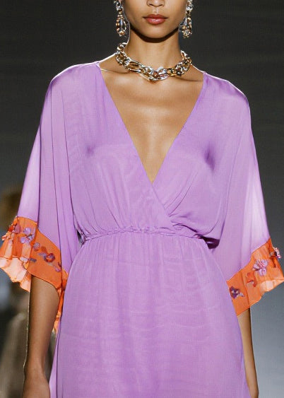 Women Purple Asymmetrical Patchwork Chiffon Dress Summer